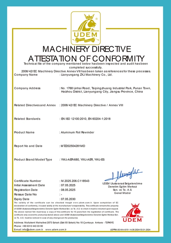 ZXJ Machinery CE certification for aluminum rewinder