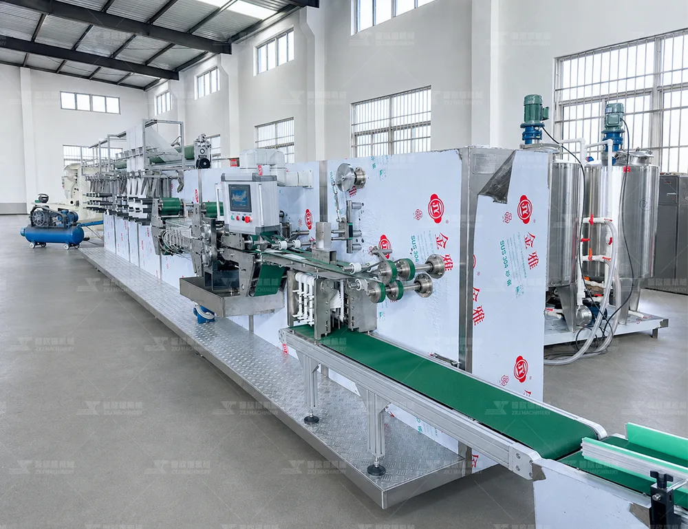 High-speed wet tissue manufacturing machine for various packaging sizes.