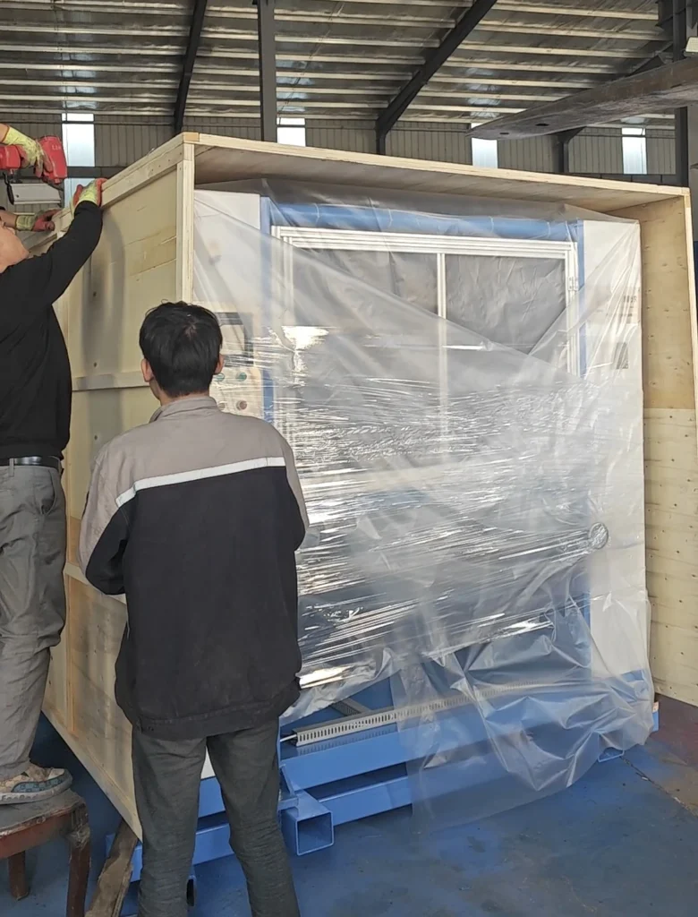 Wooden case packing for transit.