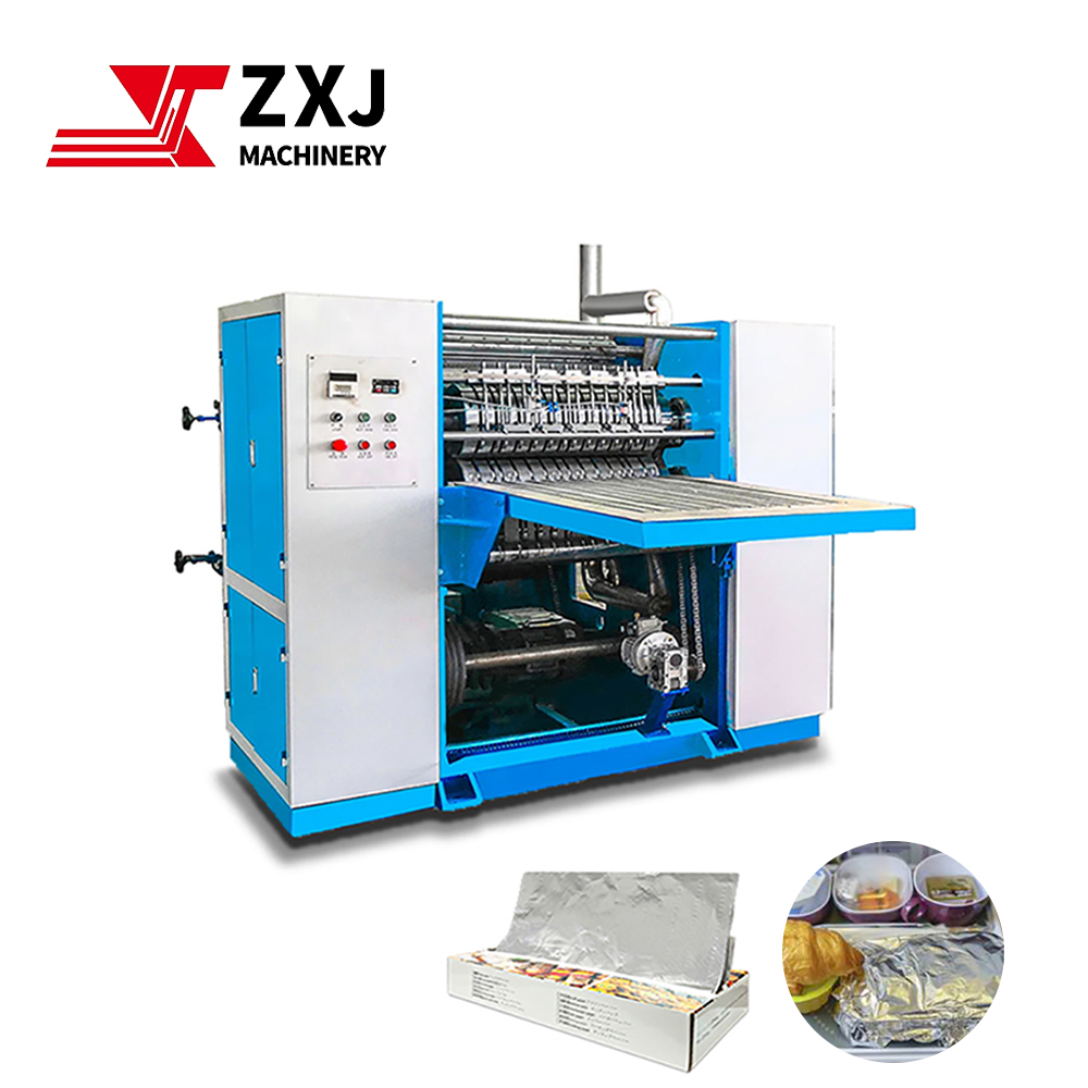 Basic aluminum foil folding machine for pop-up foil sheet production with manual tension control, embossing, cutting and accurate counting.